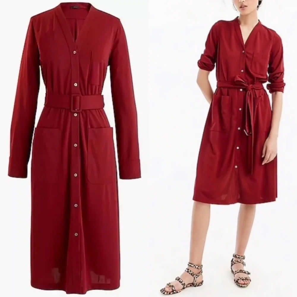 J. Crew Long-sleeve Belted Knit Dress Burgundy